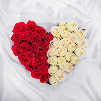 Red & White Rose Heart Shape